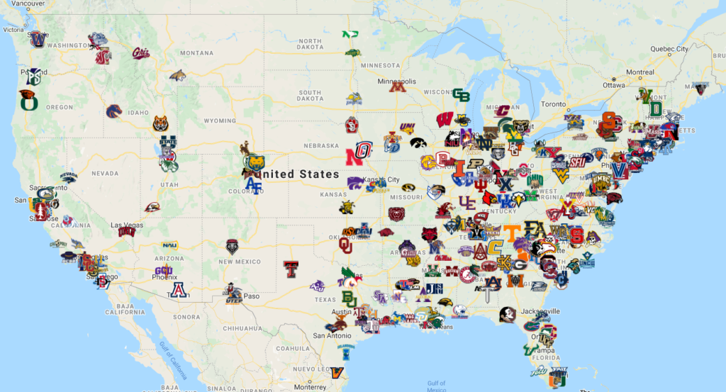 Map of NCAA Division 1 Schools Richard Keroack