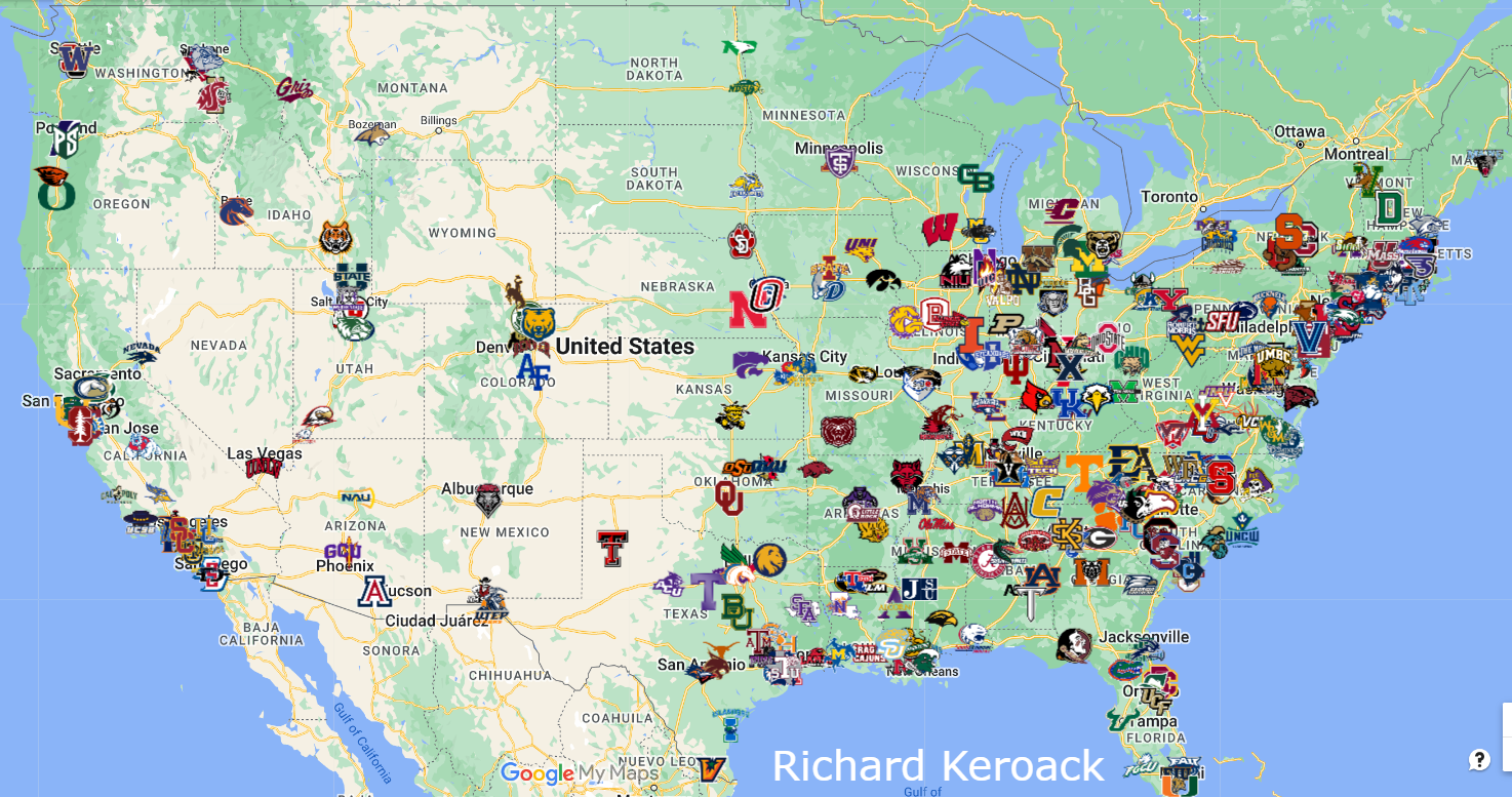 Map Of NCAA Division 1 Schools | Richard Keroack